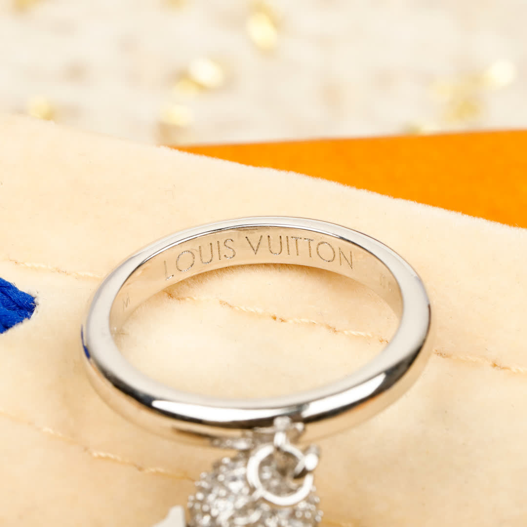 Louis Vuitton Silver Ring with Logo Charm